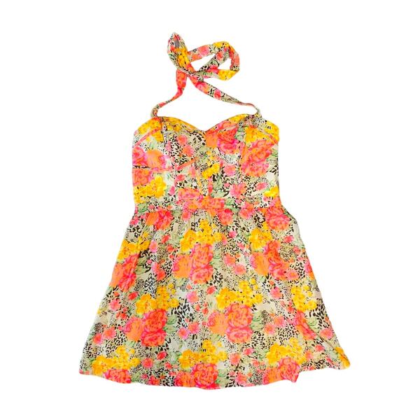 GUESS Sundress Floral Cottage Size 10 Halter Cotton Ruched Mini Bustier Boho - Picture 16 of 16